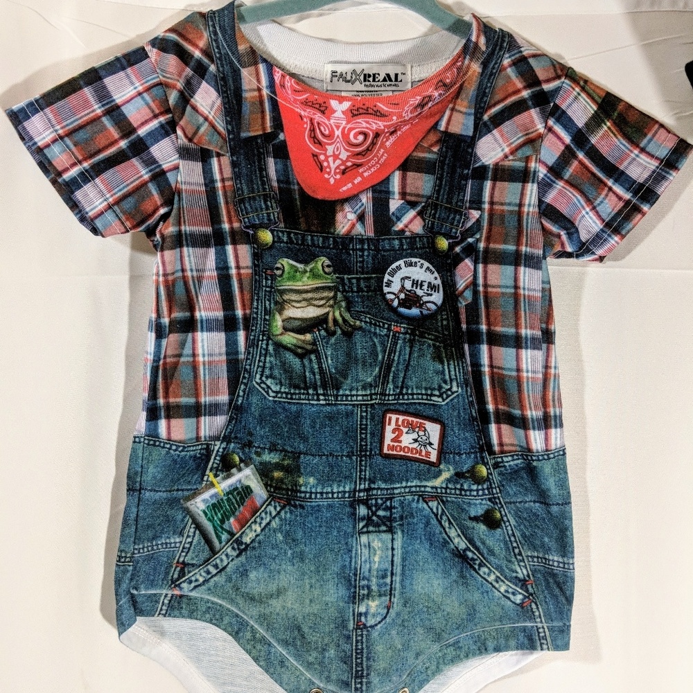 NWOT - Faux Real Farmer/Hillbilly Onesie - 18M